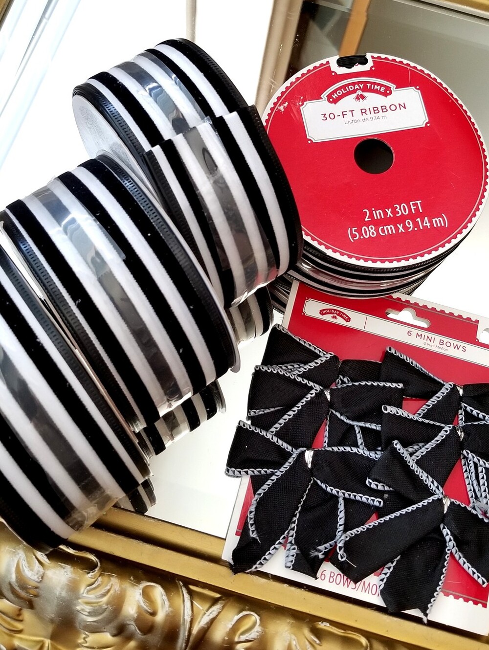❗Black White Striped Holiday Ribbon/Bows Bundle❗